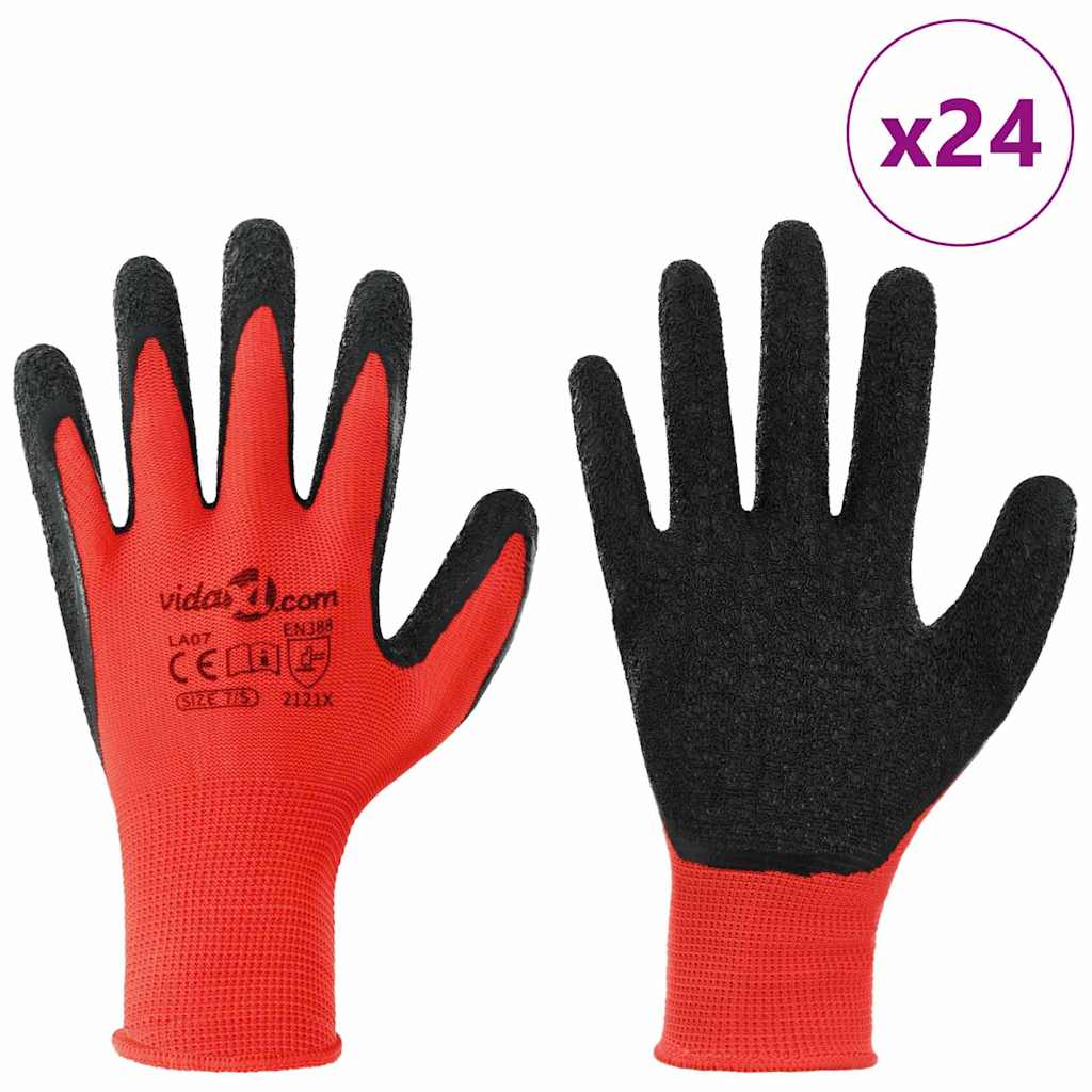 Vidaxl Arbeitshandschuhe 24 Stück rot und schwarz 7 s Latexbeschichtung