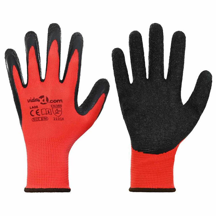 Vidaxl Arbeitshandschuhe 12 Stück rot und schwarz 8 m Latexbeschichtung