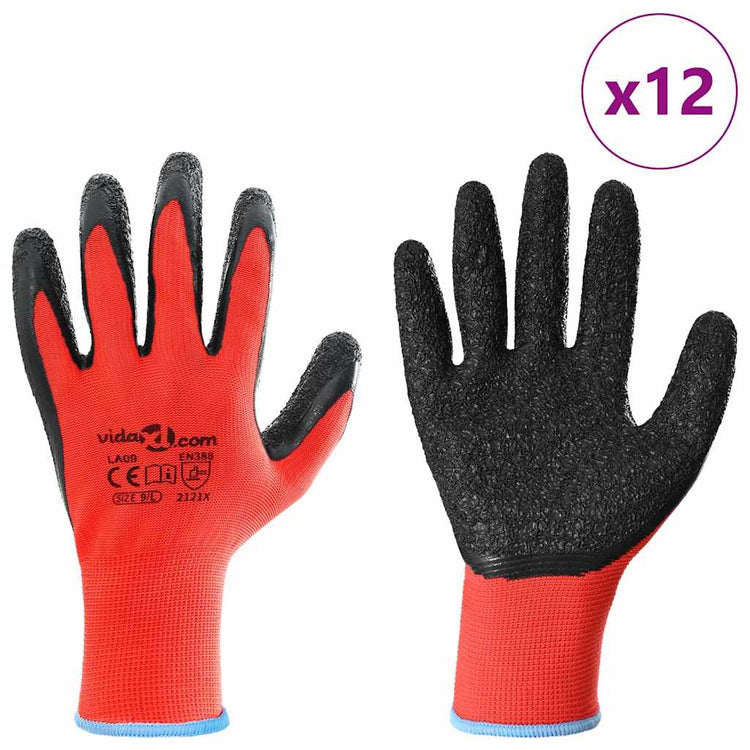 Vidaxl Arbeitshandschuhe 12 Stück rot und schwarz 9 l Latexbeschichtung