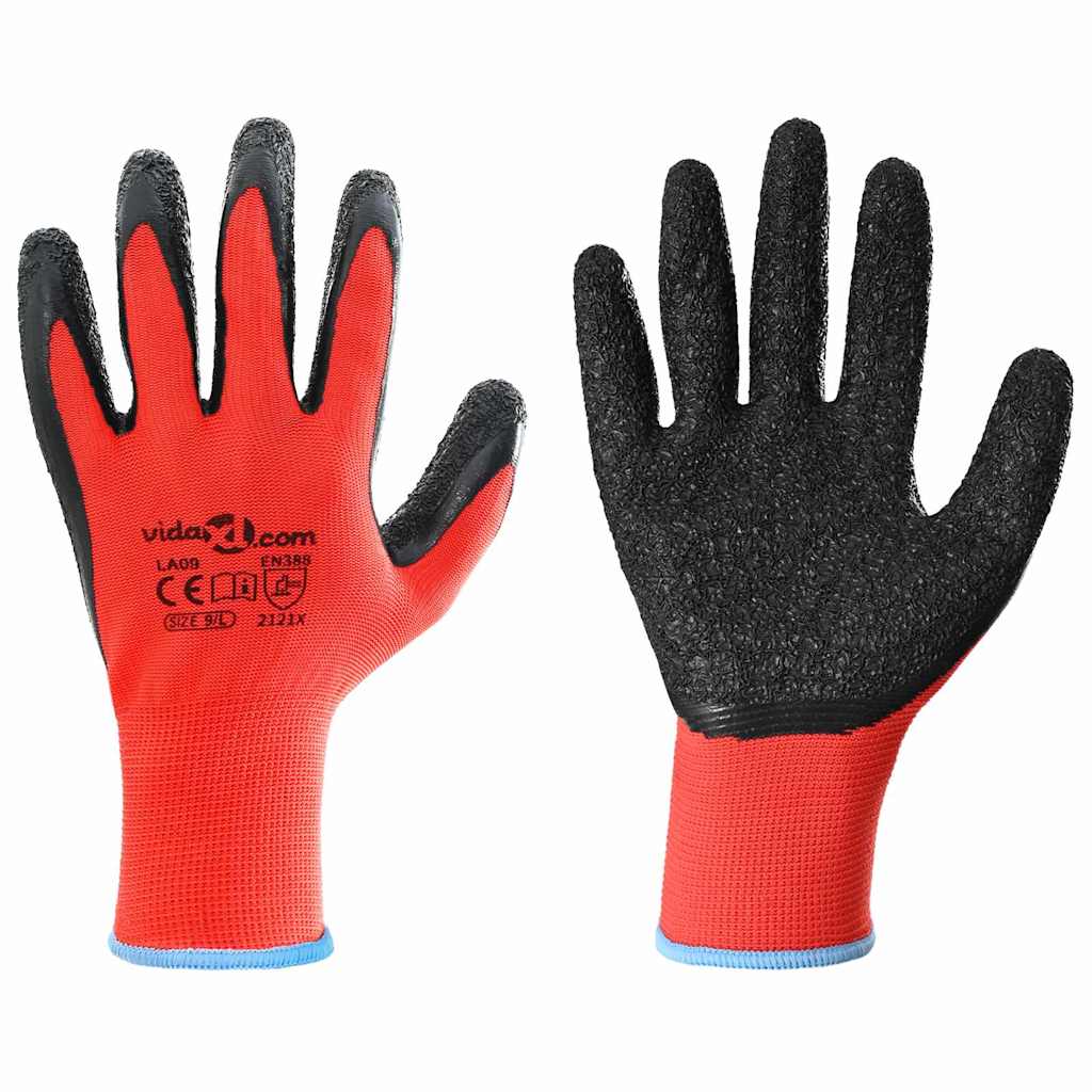 Vidaxl Arbeitshandschuhe 24 Stück rot und schwarz 9 l Latexbeschichtung