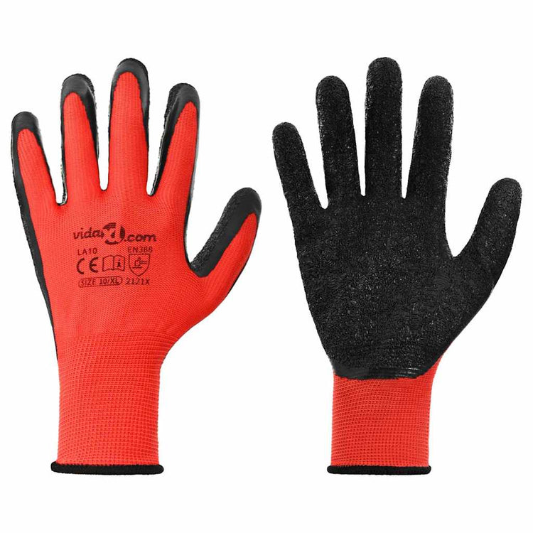 Vidaxl Arbeitshandschuhe 24 Stück rot und schwarz 10 XL Latexbeschichtung
