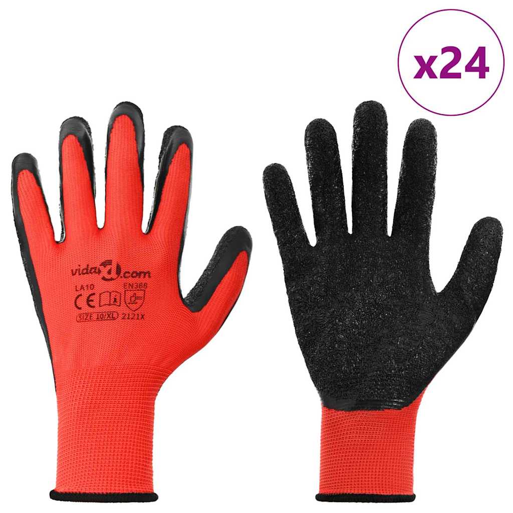 Vidaxl Arbeitshandschuhe 24 Stück rot und schwarz 10 XL Latexbeschichtung