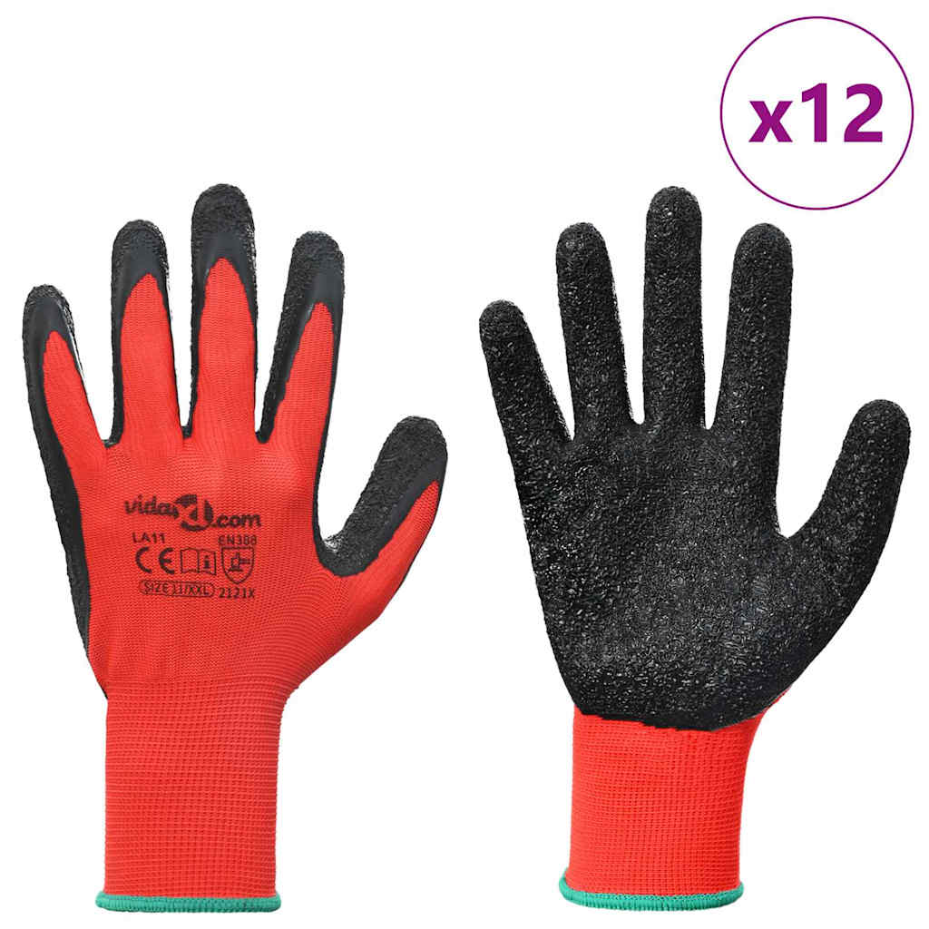 Vidaxl Arbeitshandschuhe 12 Stück rot und schwarz 11 xxl Latexbeschichtung