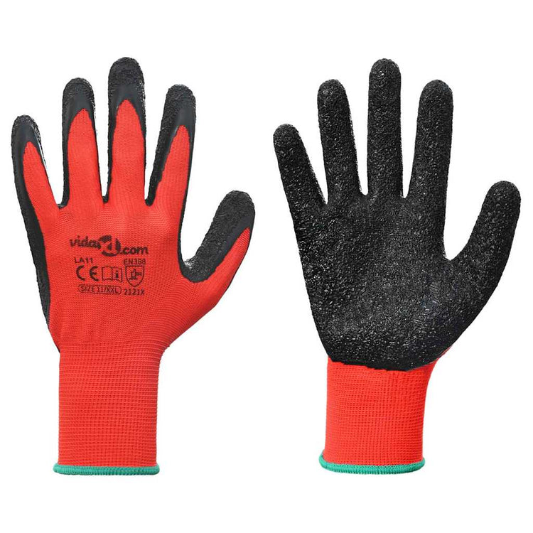 Vidaxl Arbeitshandschuhe 24 Stück rot und schwarz 11 xxl Latexbeschichtung