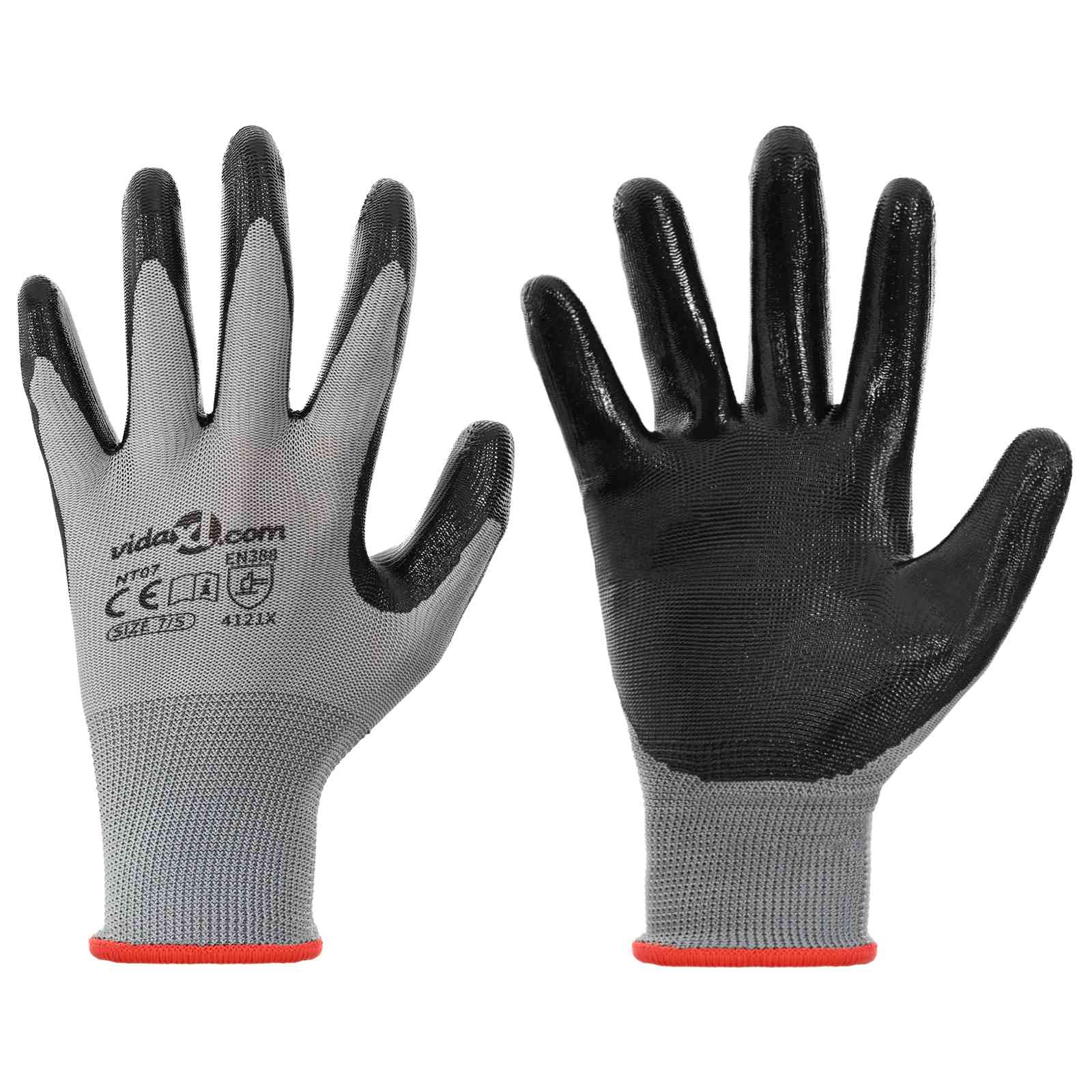 Vidaxl Arbeitshandschuhe 12 Stück grau und schwarz 7 s Polyester