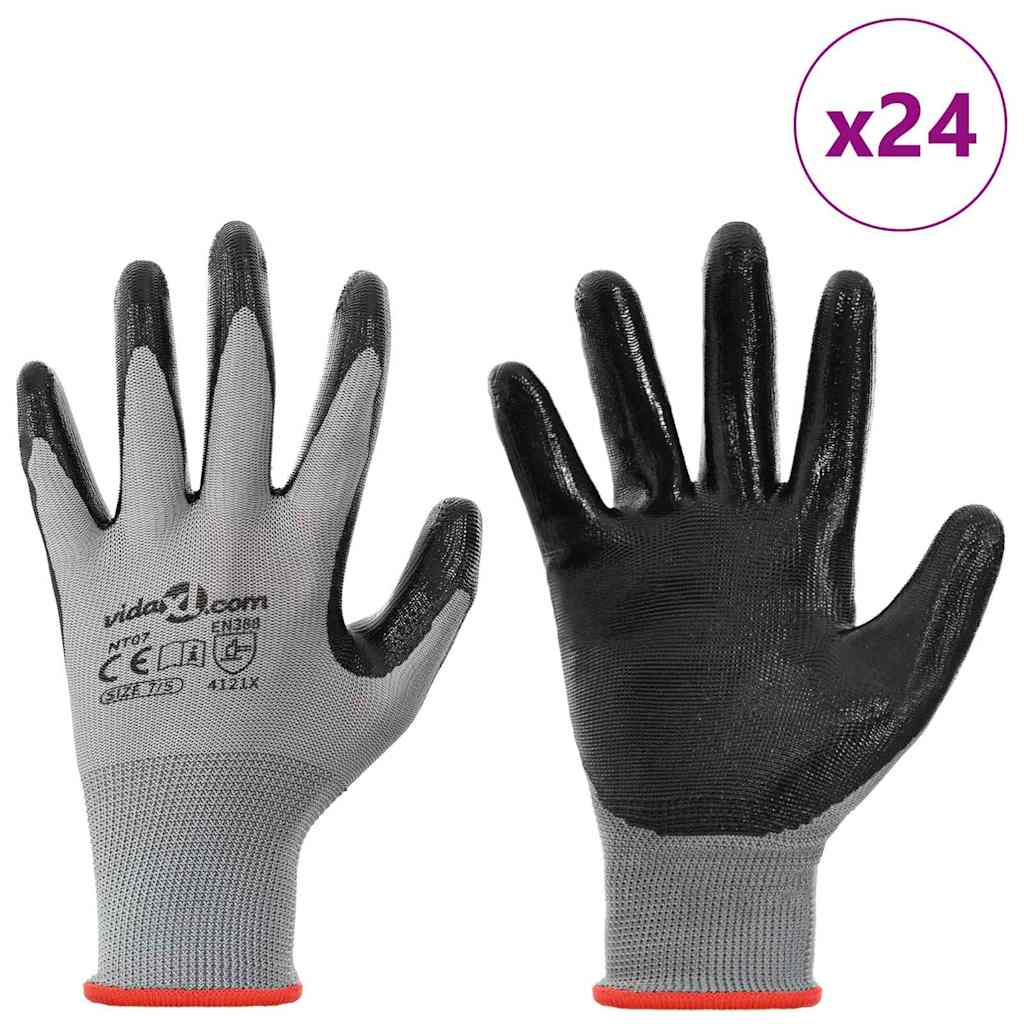 Vidaxl Arbeitshandschuhe 24 Stück grau und schwarz 7 s Polyester