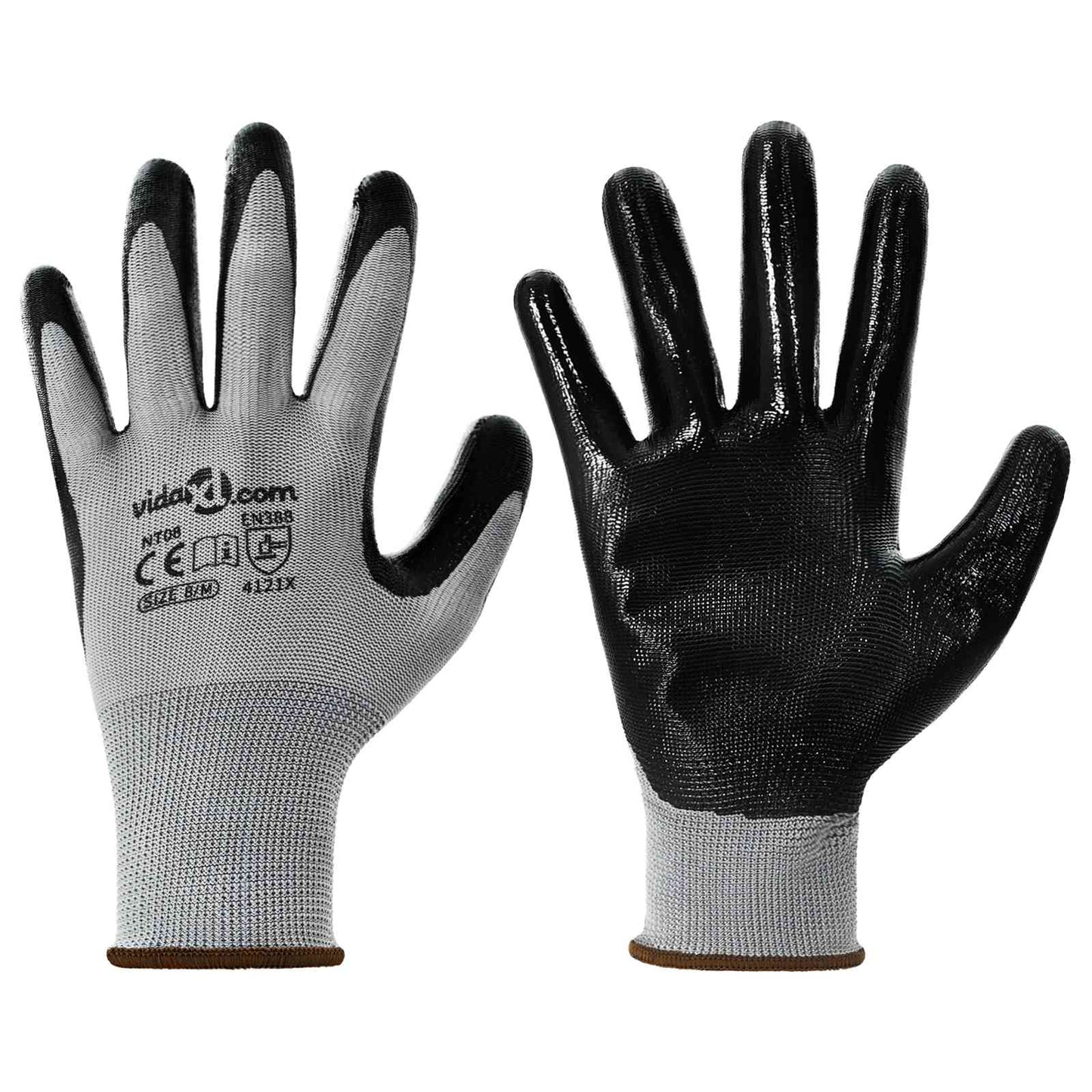VidaXL Arbeitshandschuhe 24 Stück grau und schwarz 8 m Polyester