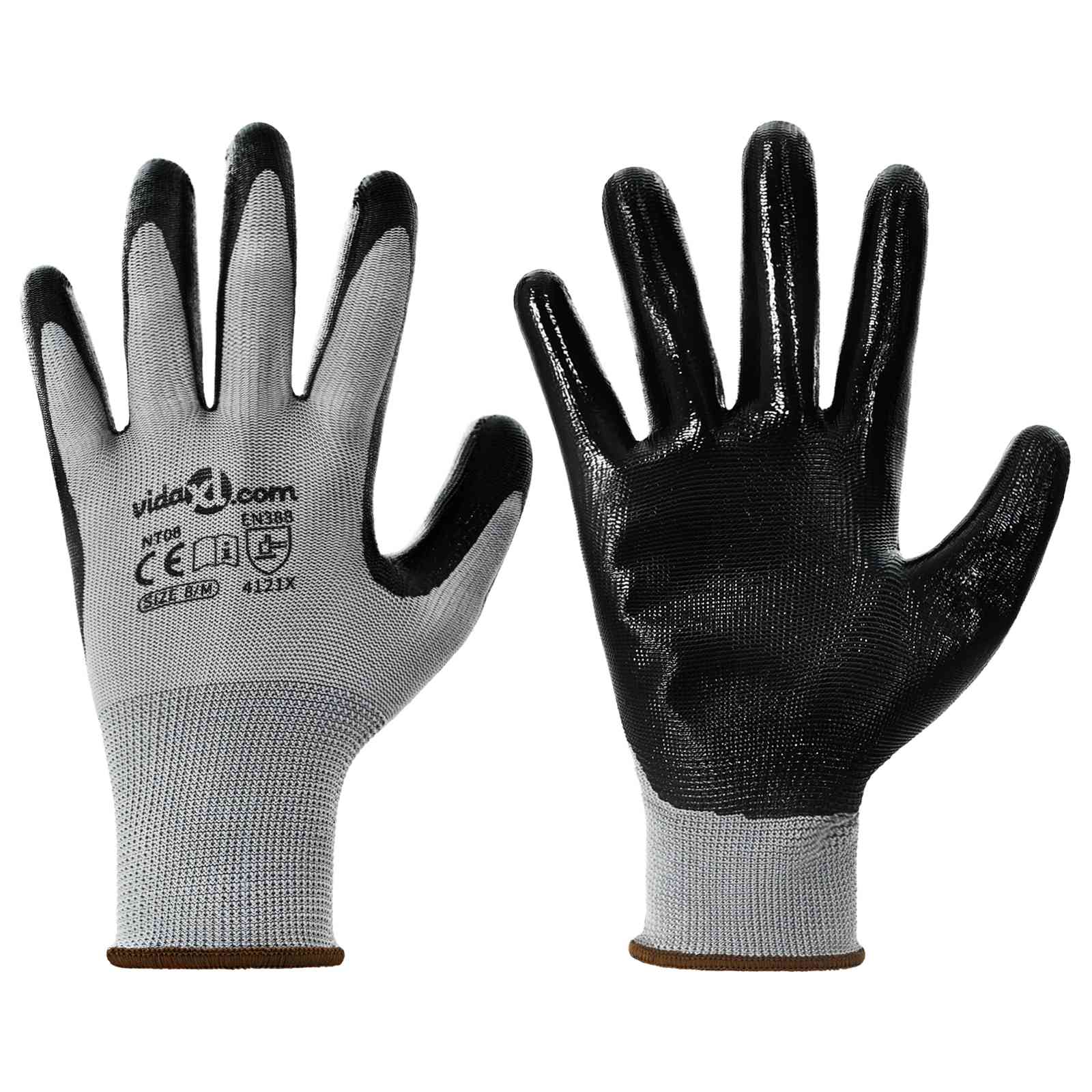 VidaXL Arbeitshandschuhe 24 Stück grau und schwarz 8 m Polyester