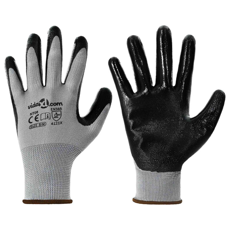 VidaXL Arbeitshandschuhe 24 Stück grau und schwarz 8 m Polyester