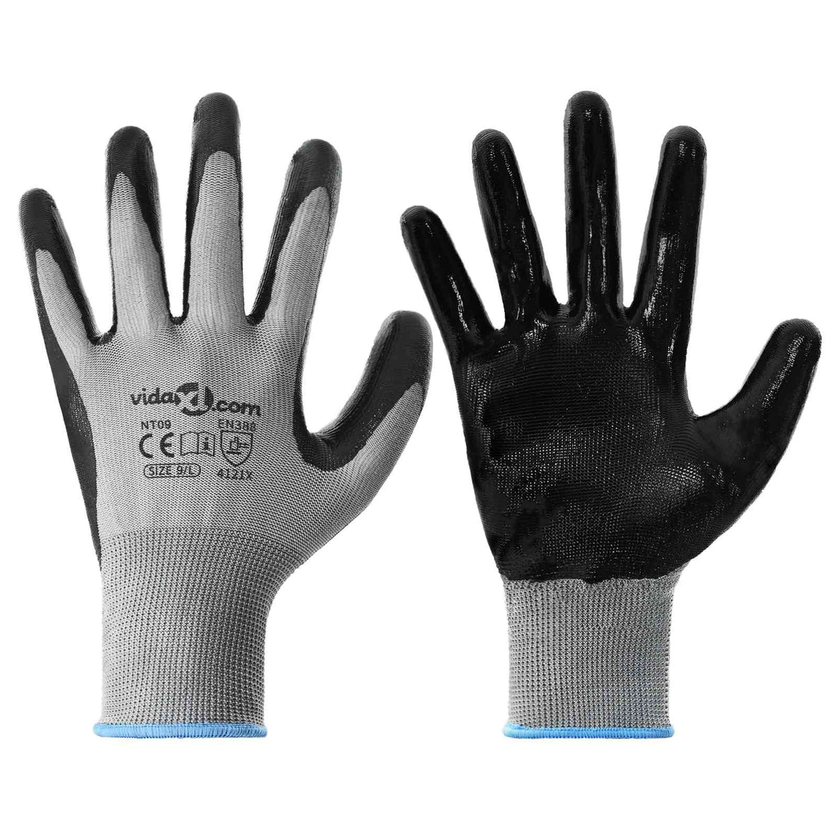 Vidaxl Arbeitshandschuhe 12 Stück grau und schwarz 9 l Polyester