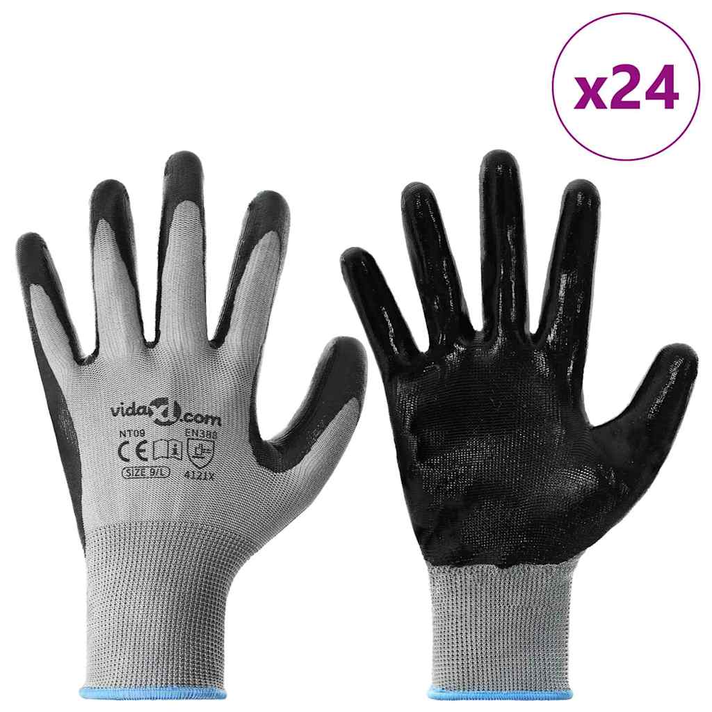 Vidaxl Arbeitshandschuhe 24 Stück grau und schwarz 9 l Polyester