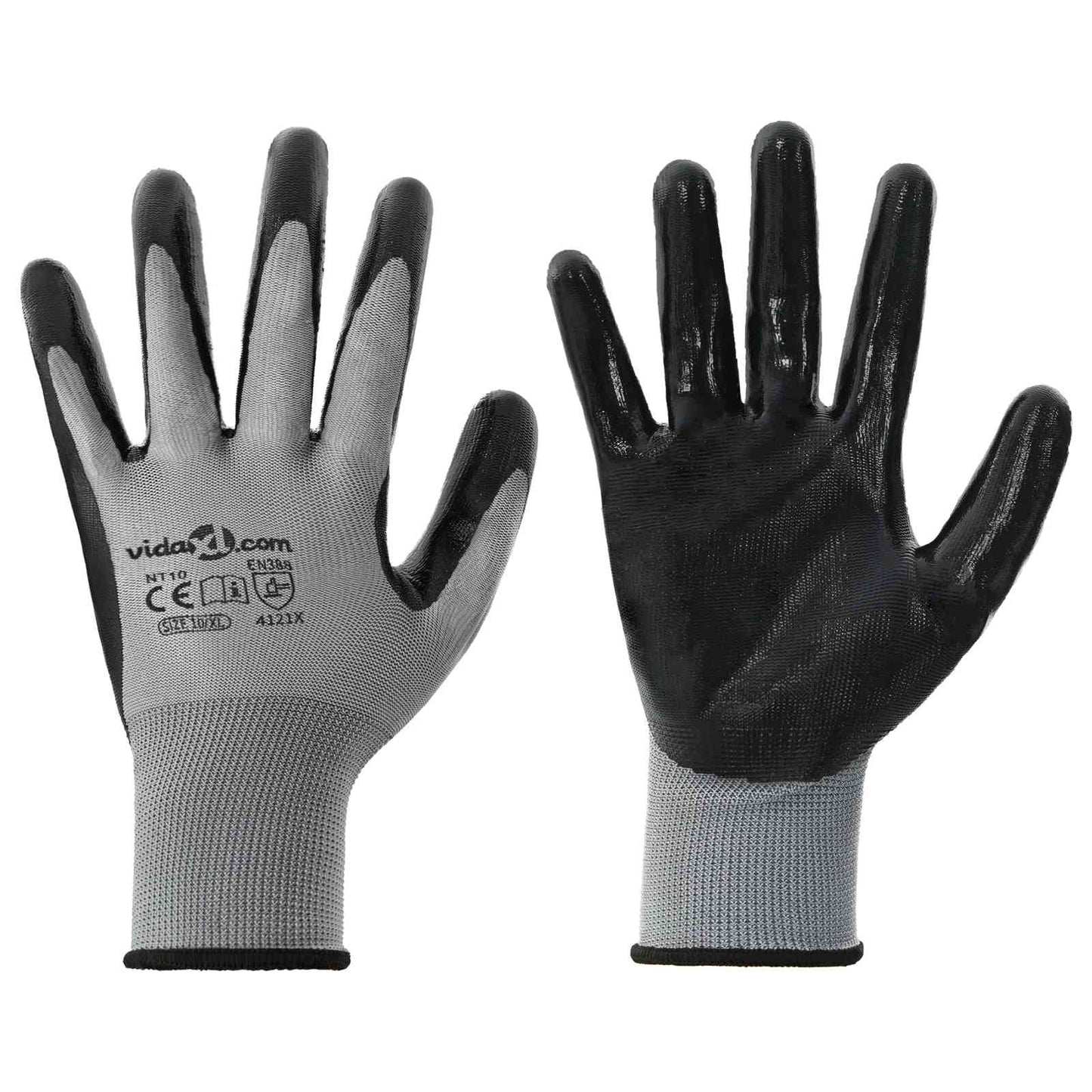 Vidaxl Arbeitshandschuhe 24 Stück grau und schwarz 10 XL Polyester