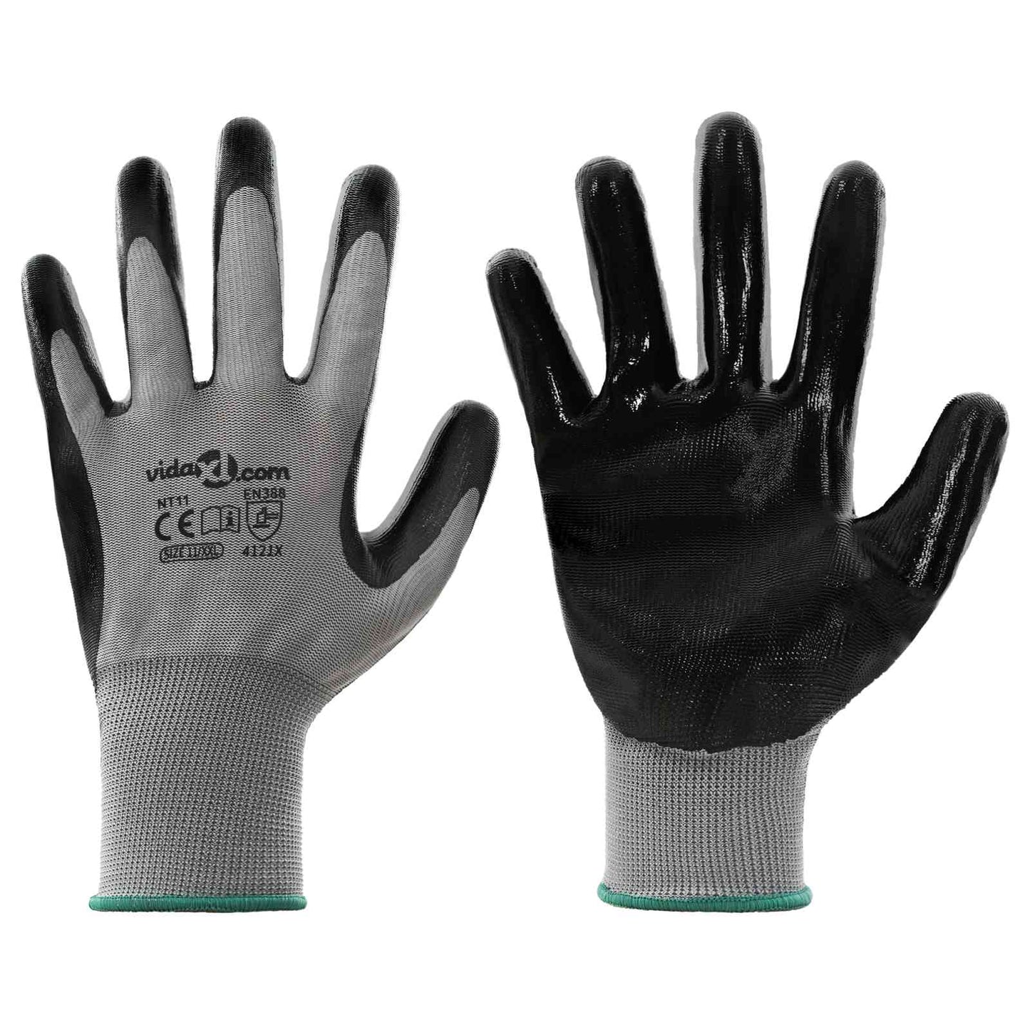 VidaXL Arbeitshandschuhe 12 Stück grau und schwarz 11 xxl Polyester