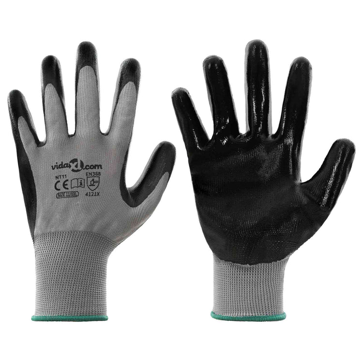 VidaXL Arbeitshandschuhe 24 Stück grau und schwarz 11 xxl Polyester