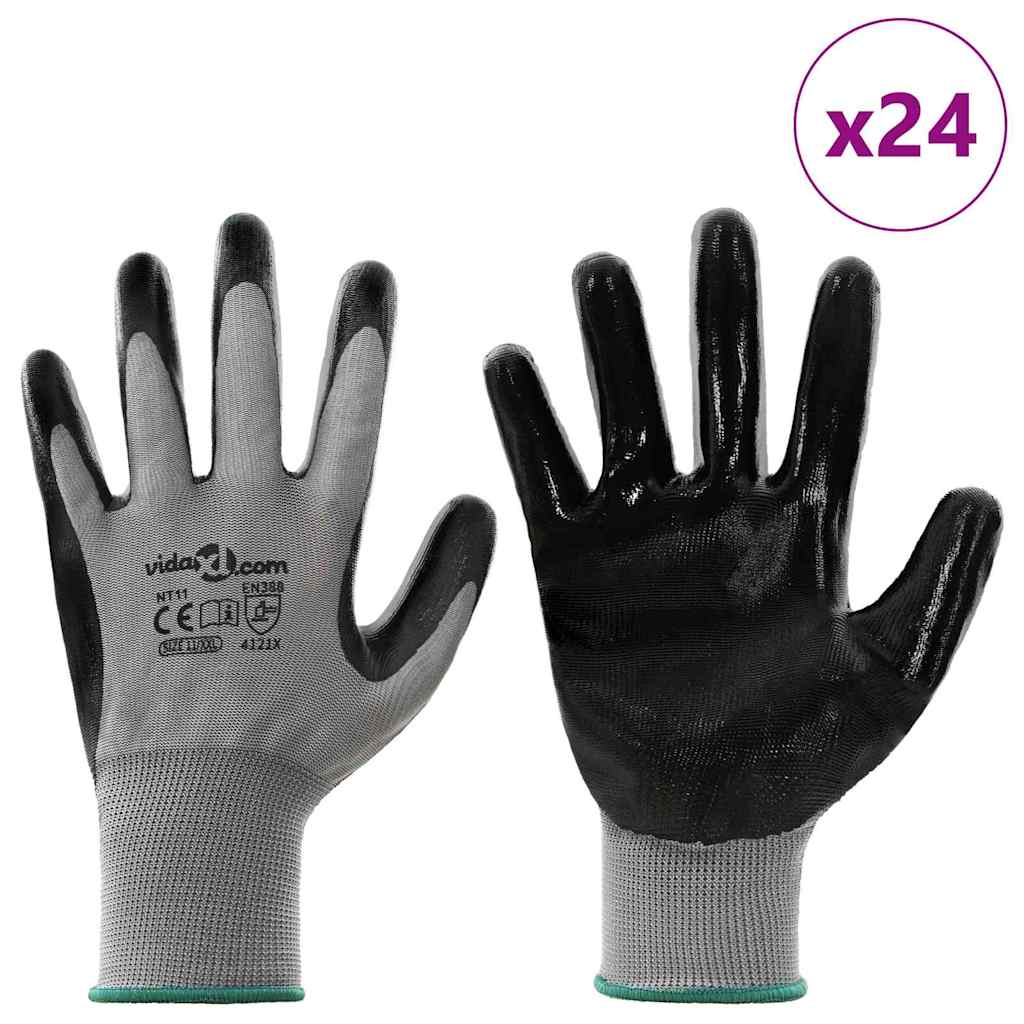 VidaXL Arbeitshandschuhe 24 Stück grau und schwarz 11 xxl Polyester