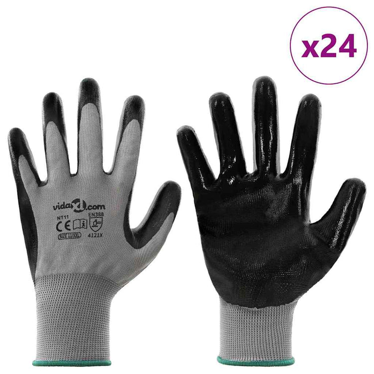 VidaXL Arbeitshandschuhe 24 Stück grau und schwarz 11 xxl Polyester