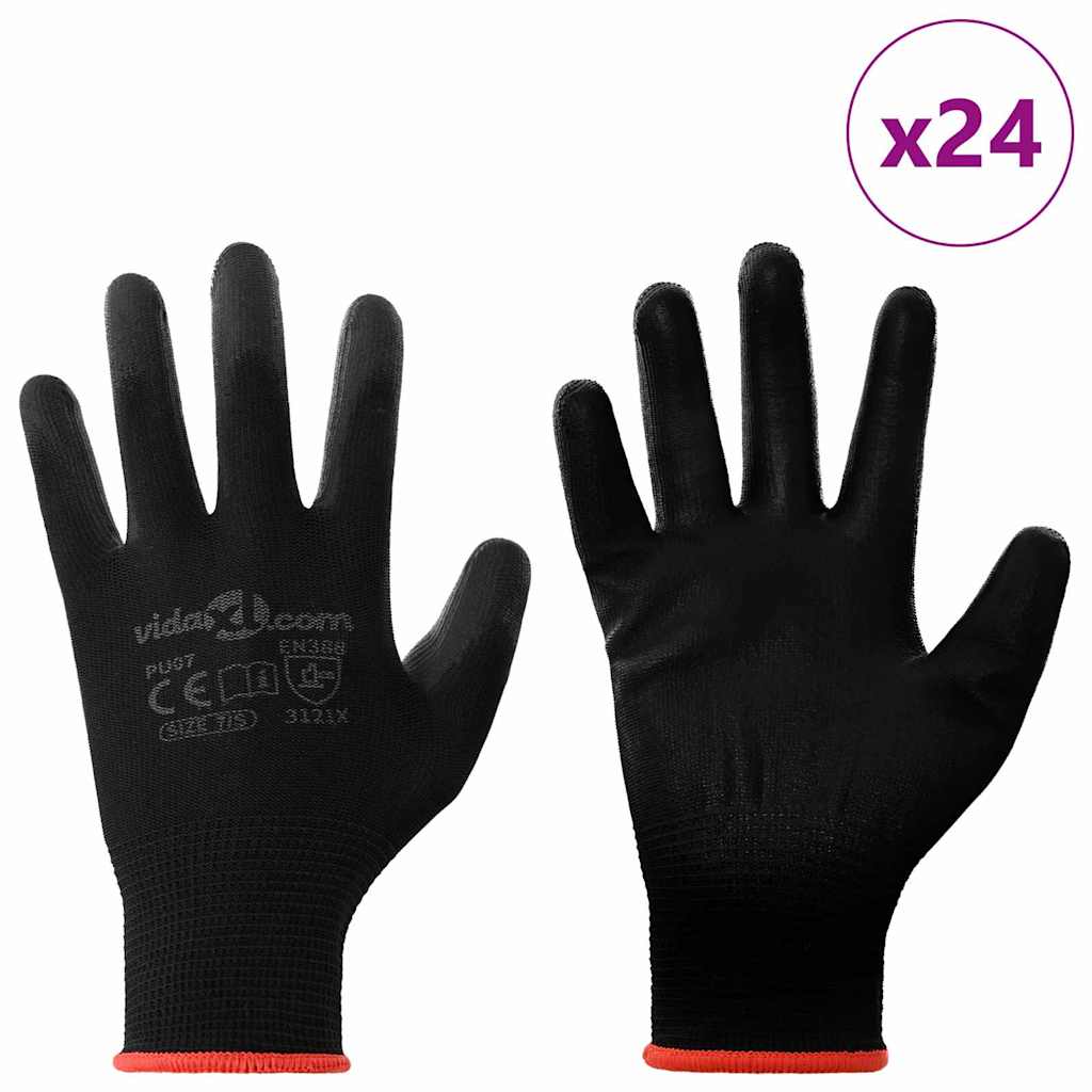 VidaXL Arbeitshandschuhe 24 Stück schwarz 7 s Polyester
