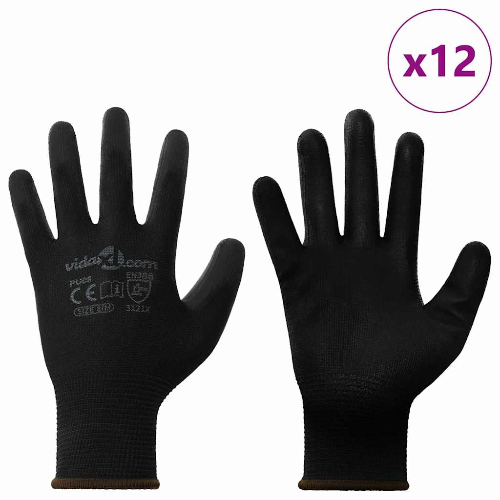 VidaXL Arbeitshandschuhe 12 Stück schwarz 8 m Polyester