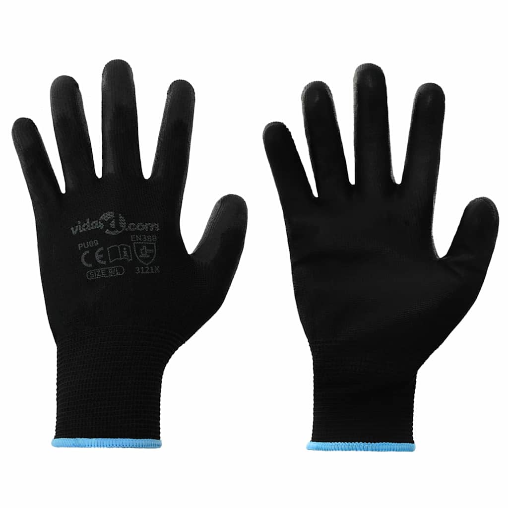 VidaXL Arbeitshandschuhe 12 Stück schwarz 9 l Polyester