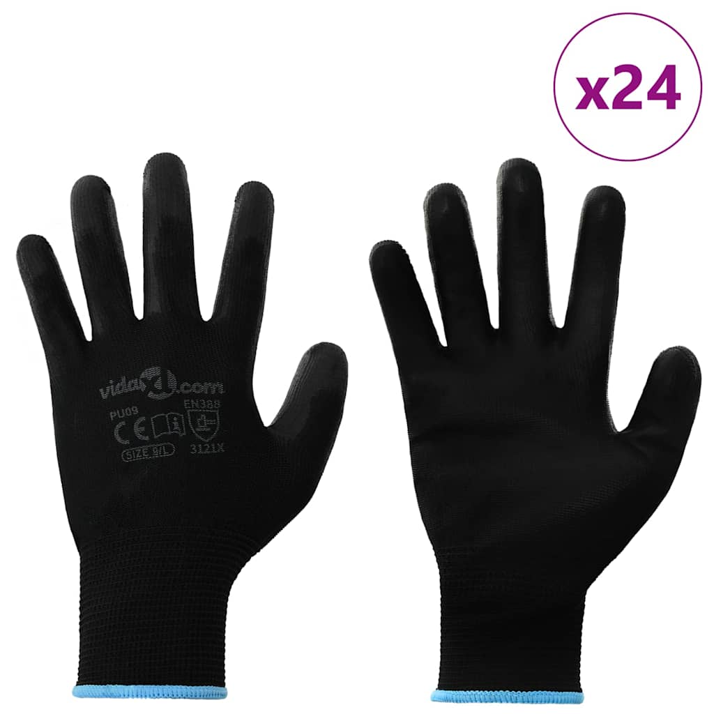 VidaXL Arbeitshandschuhe 24 Stück schwarz 9 l Polyester
