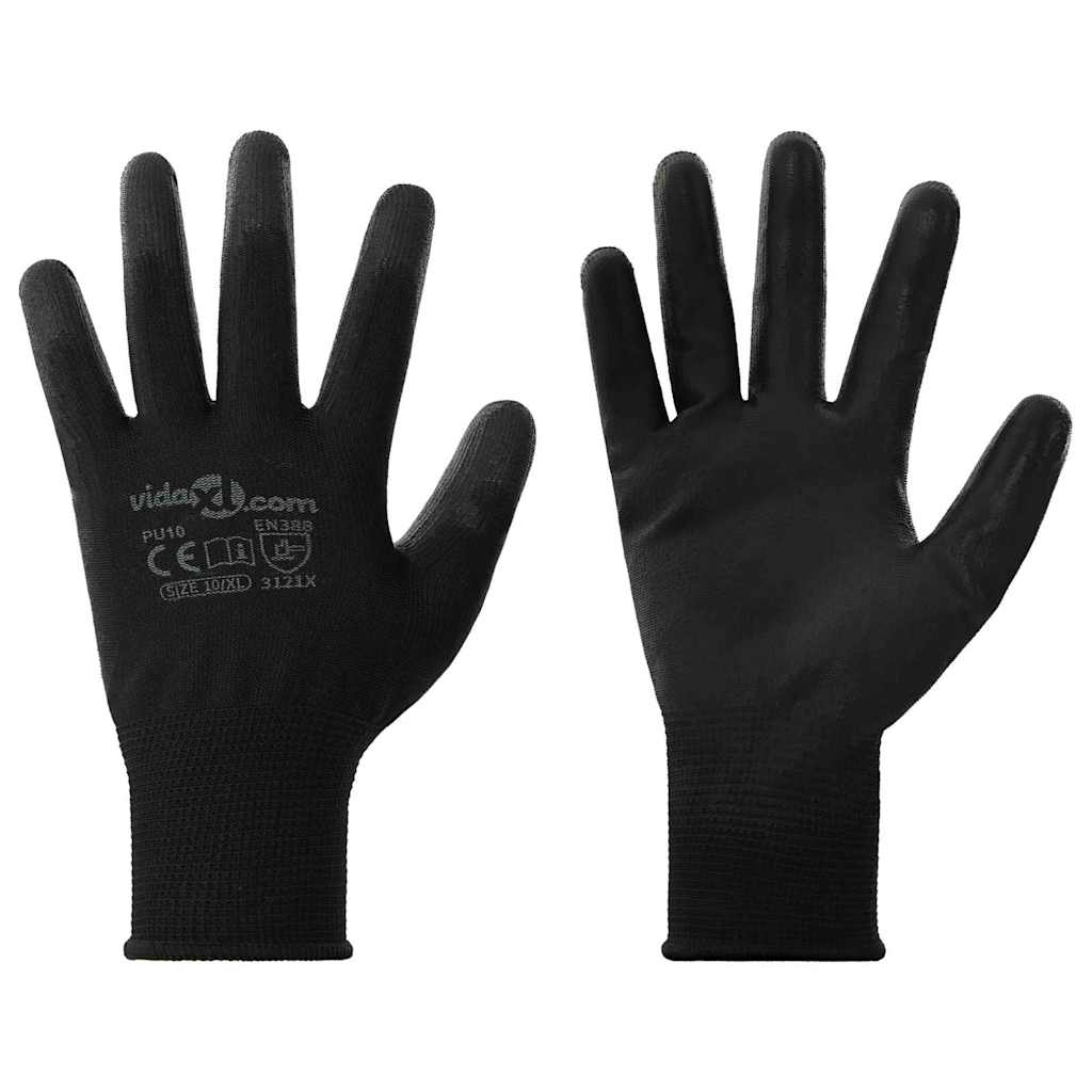 Vidaxl Arbeitshandschuhe 12 Stück schwarz 10 XL Polyester
