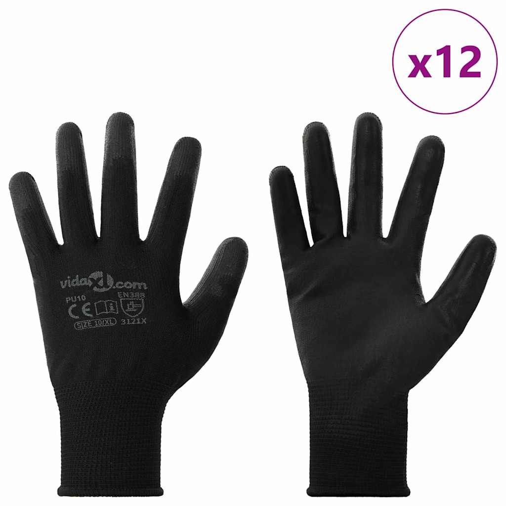 Vidaxl Arbeitshandschuhe 12 Stück schwarz 10 XL Polyester