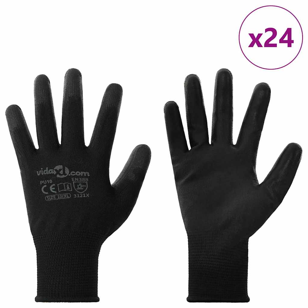 Vidaxl Arbeitshandschuhe 24 Stück schwarz 10 XL Polyester