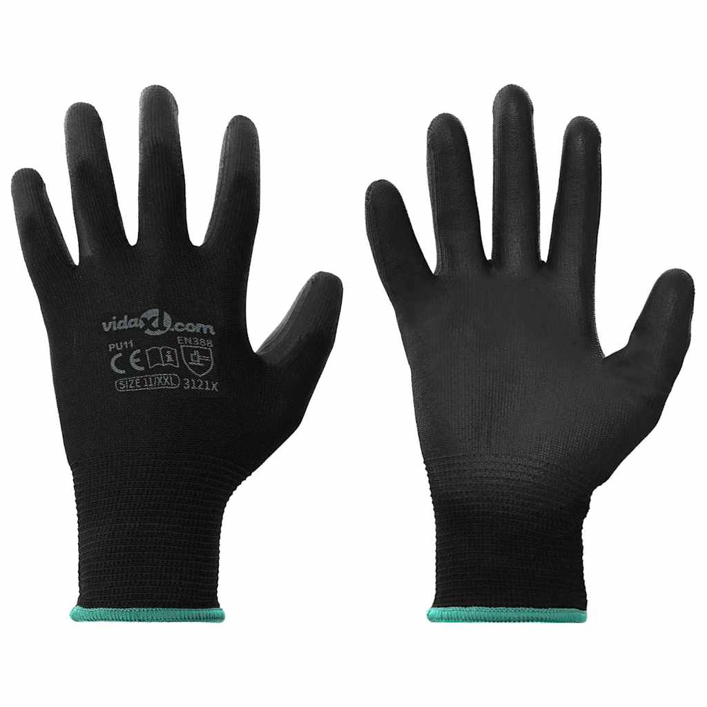 VidaXL Arbeitshandschuhe 24 Stück schwarz 11 xxl Polyester
