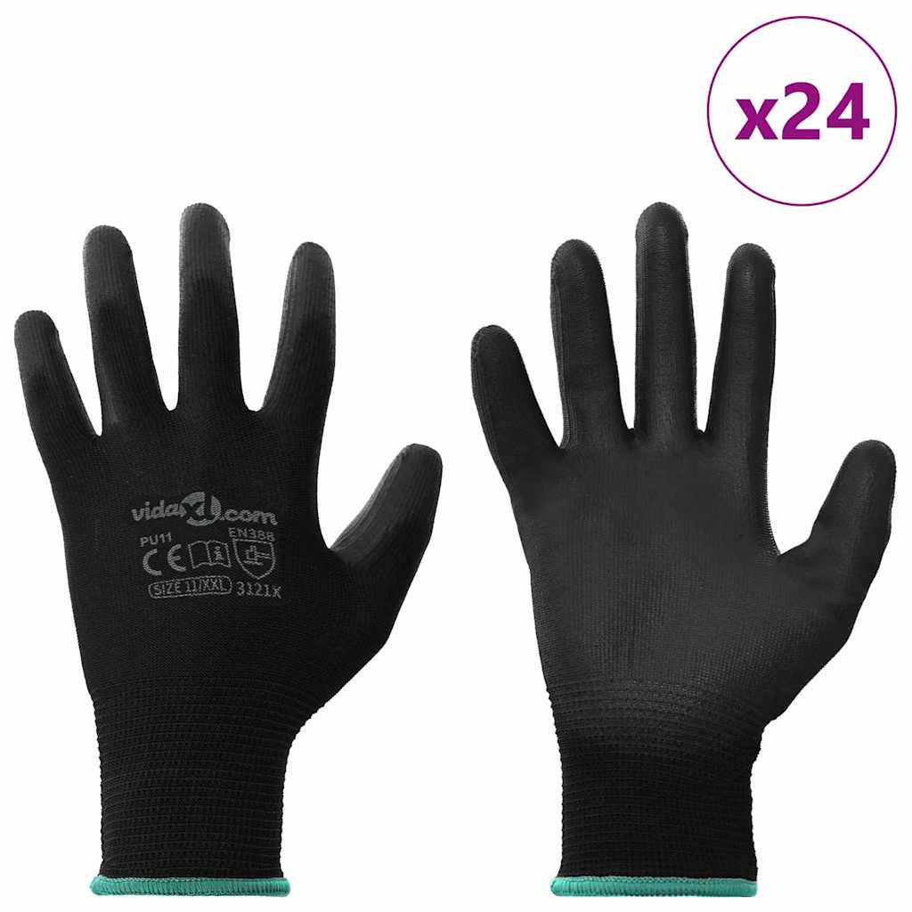 VidaXL Arbeitshandschuhe 24 Stück schwarz 11 xxl Polyester