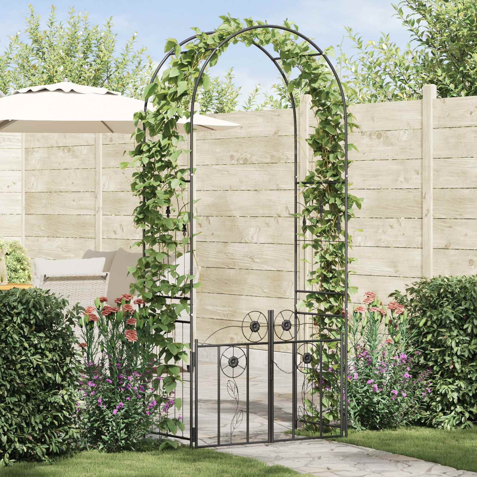 VidaXL Gartenbogen mit Schloss Schwarz 102 x 50 x 218 cm