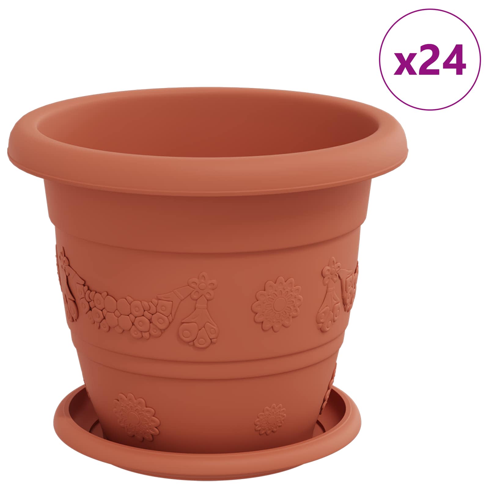 Vidaxxl Pflanztöpfe 24 Stück ziegelrot ø 26 x 21,5 cm Kunststoff