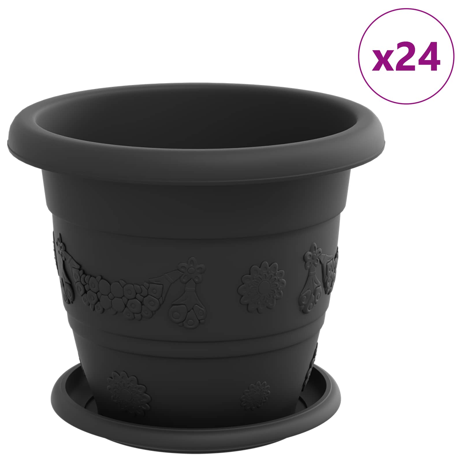 Vidaxxl Pflanztöpfe 24 Stück schwarz ø 26 x 21,5 cm Kunststoff
