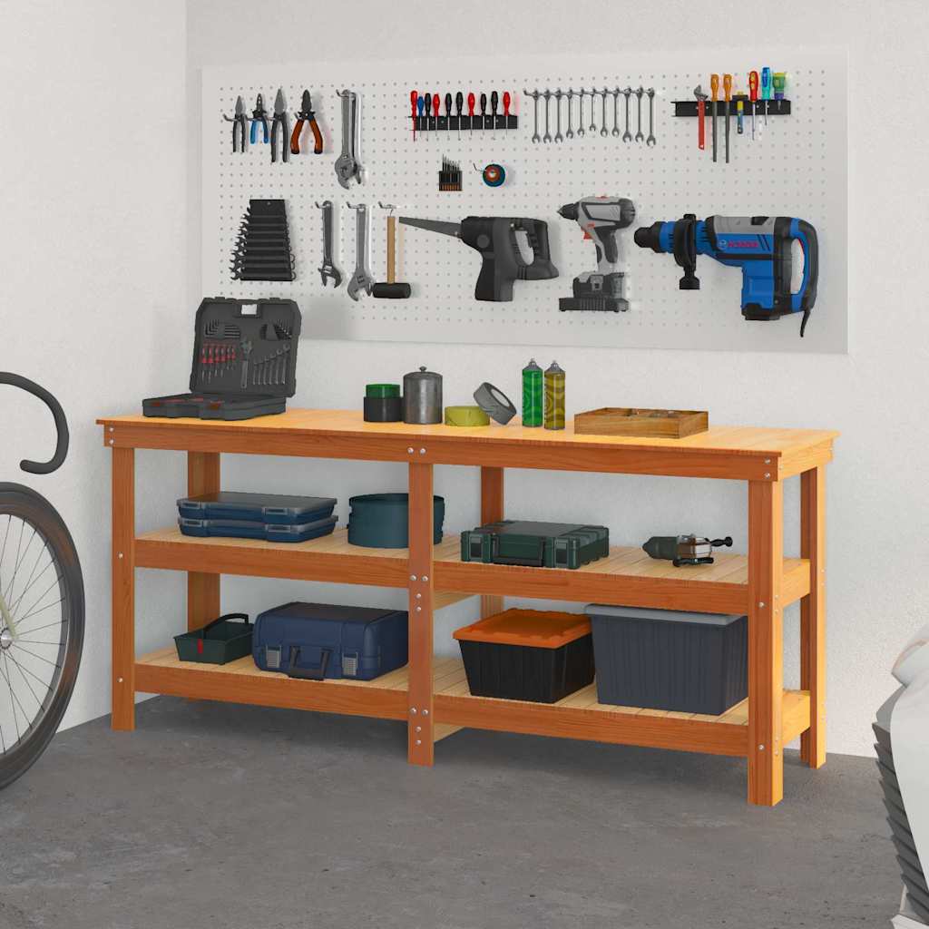 Vidaxx Werkbank Waschbraun 181,5 x 50 x 80 cm massives Kiefernholz