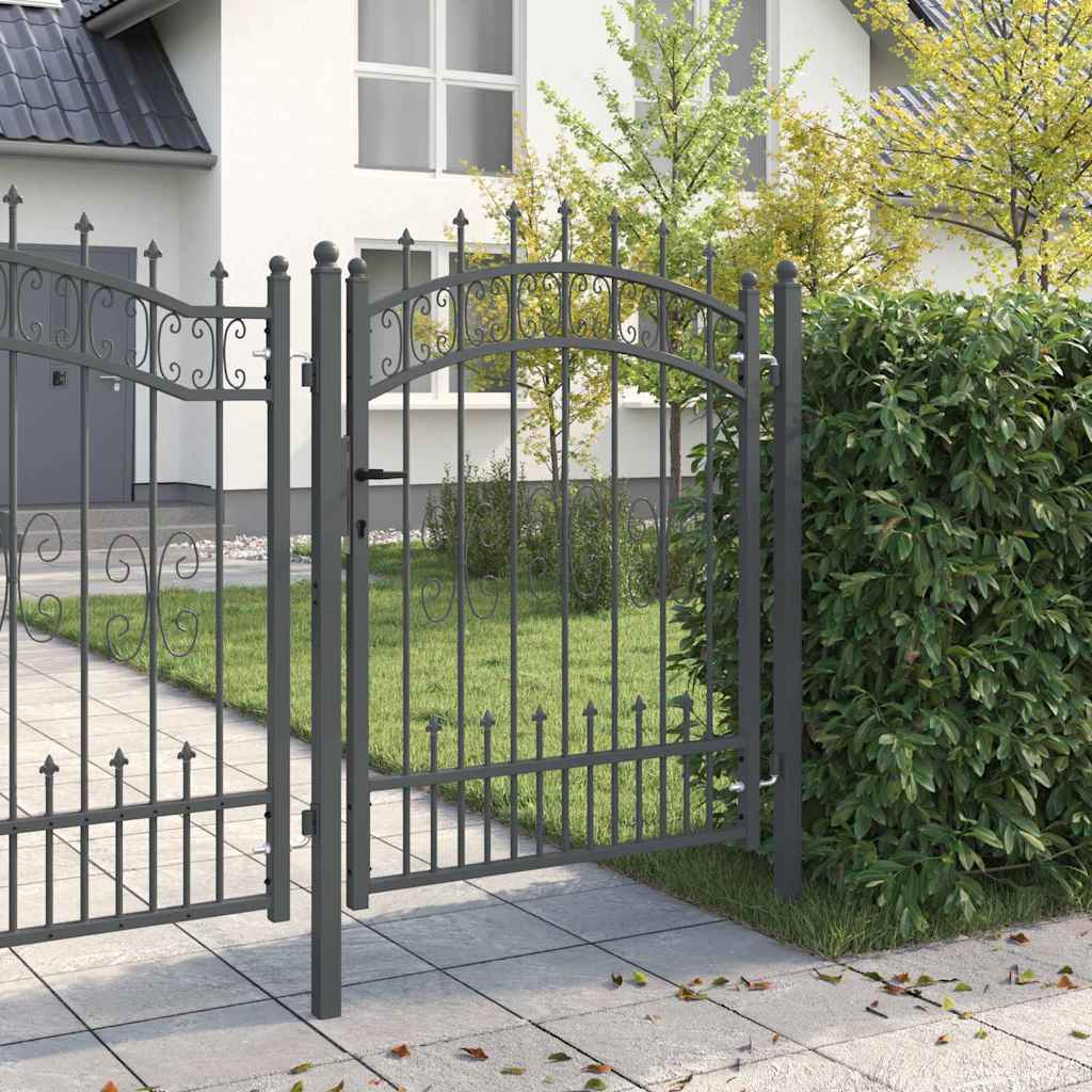 VidaXL Zauntor mit Speer oben mit Schloss grau 103 x 175 cm Stahl