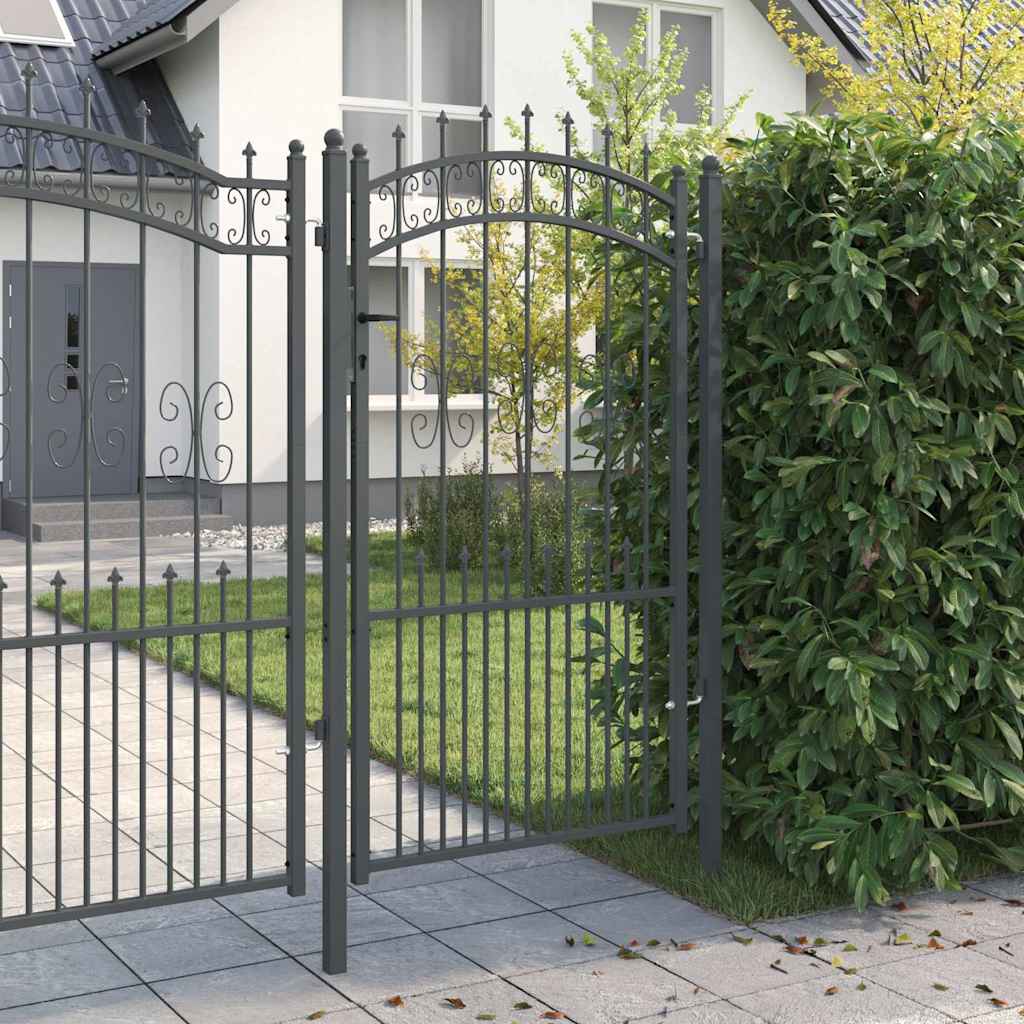 VidaXL Zauntor mit Speer oben mit Schloss grau 103 x 175 cm Stahl