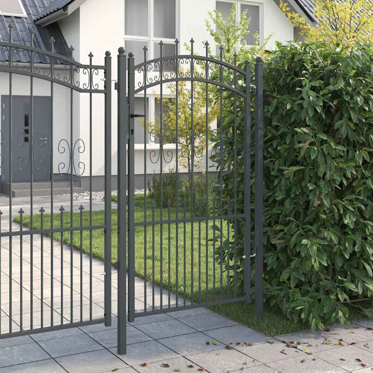 VidaXL Zauntor mit Speer oben mit Schloss grau 103 x 175 cm Stahl