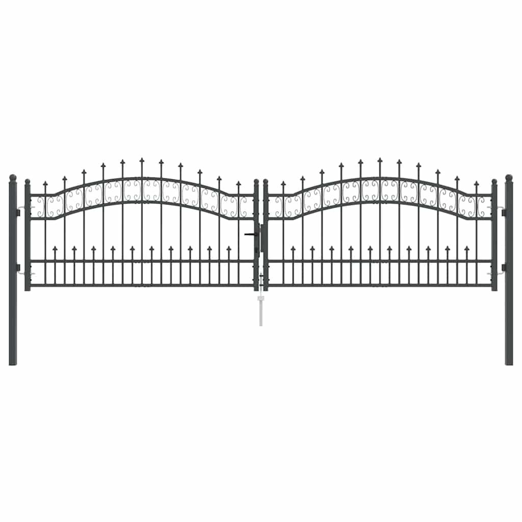 VidaXL Zauntor mit Speer oben mit Schloss grau 305 x 75 cm Stahl