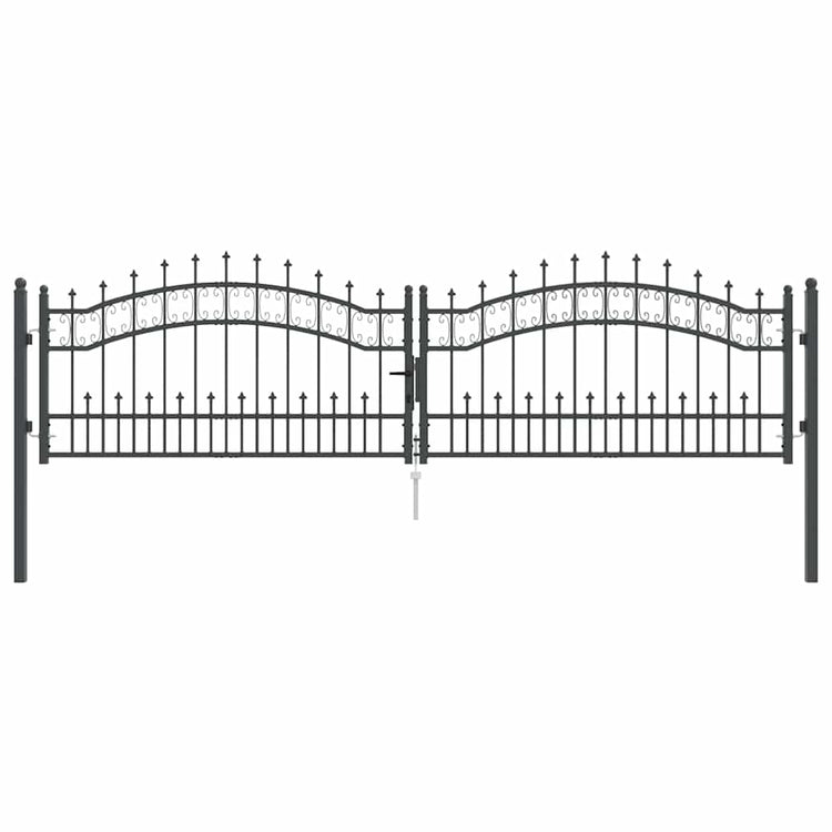 VidaXL Zauntor mit Speer oben mit Schloss grau 305 x 75 cm Stahl