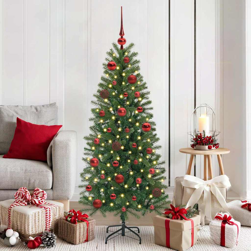 VidaXL Weihnachtskugel-Set mit 150 LEDs, 61-teilig, roter Kunststoff