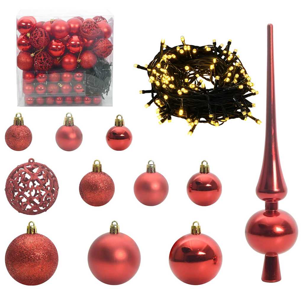 VidaXL Weihnachtskugel-Set mit 300 LEDs, 120 Stück, roter Kunststoff