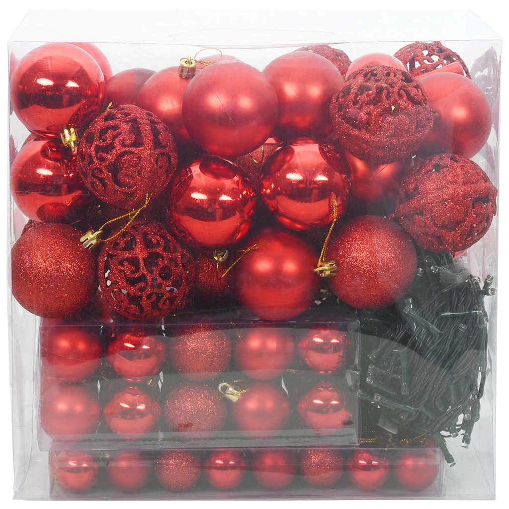 VidaXL Weihnachtskugel-Set mit 300 LEDs, 120 Stück, roter Kunststoff