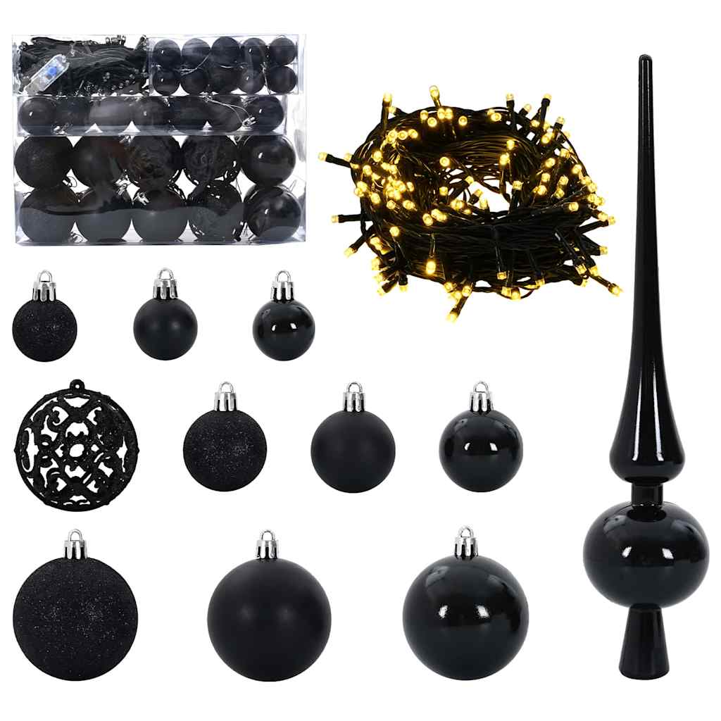VidaXL Weihnachtskugel-Set mit 150 LEDs, 61-teilig, schwarzer Kunststoff