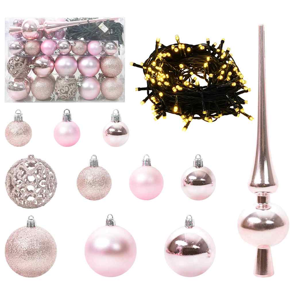VidaXL Weihnachtskugel-Set mit 150 LEDs, 61-teilig, rosa Kunststoff