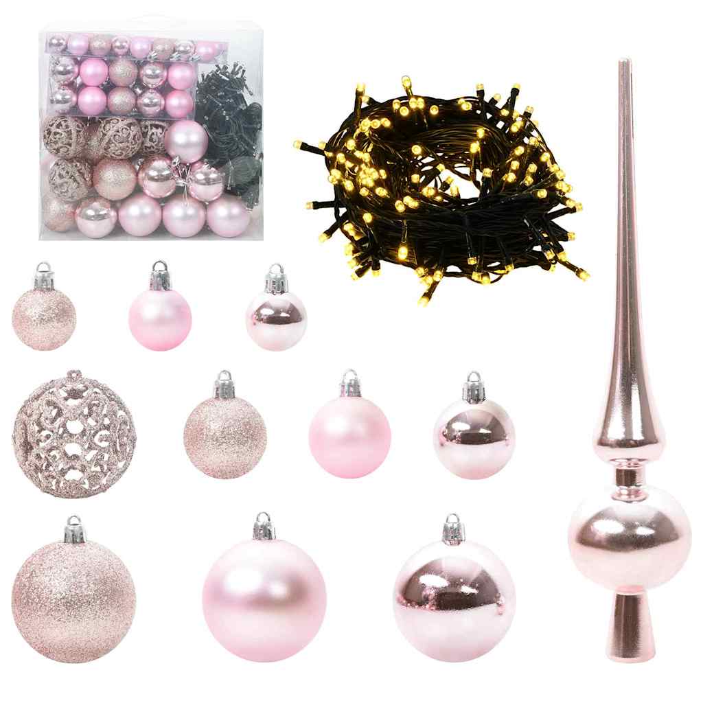 VidaXL Weihnachtskugel-Set mit 300 LEDs, 120 Stück, rosa Kunststoff