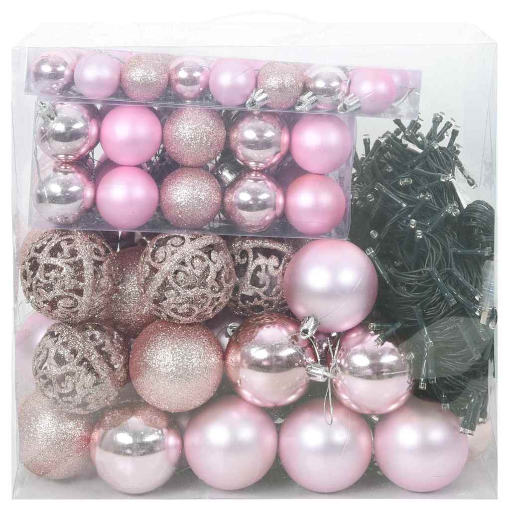 VidaXL Weihnachtskugel-Set mit 300 LEDs, 120 Stück, rosa Kunststoff