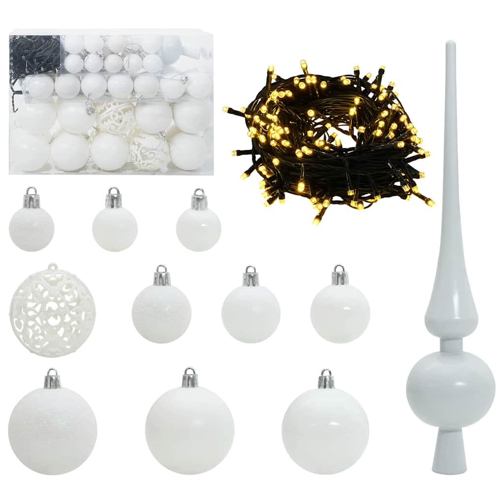 VidaXL Weihnachtskugel-Set mit 150 LEDs, 61-teilig, weißer Kunststoff