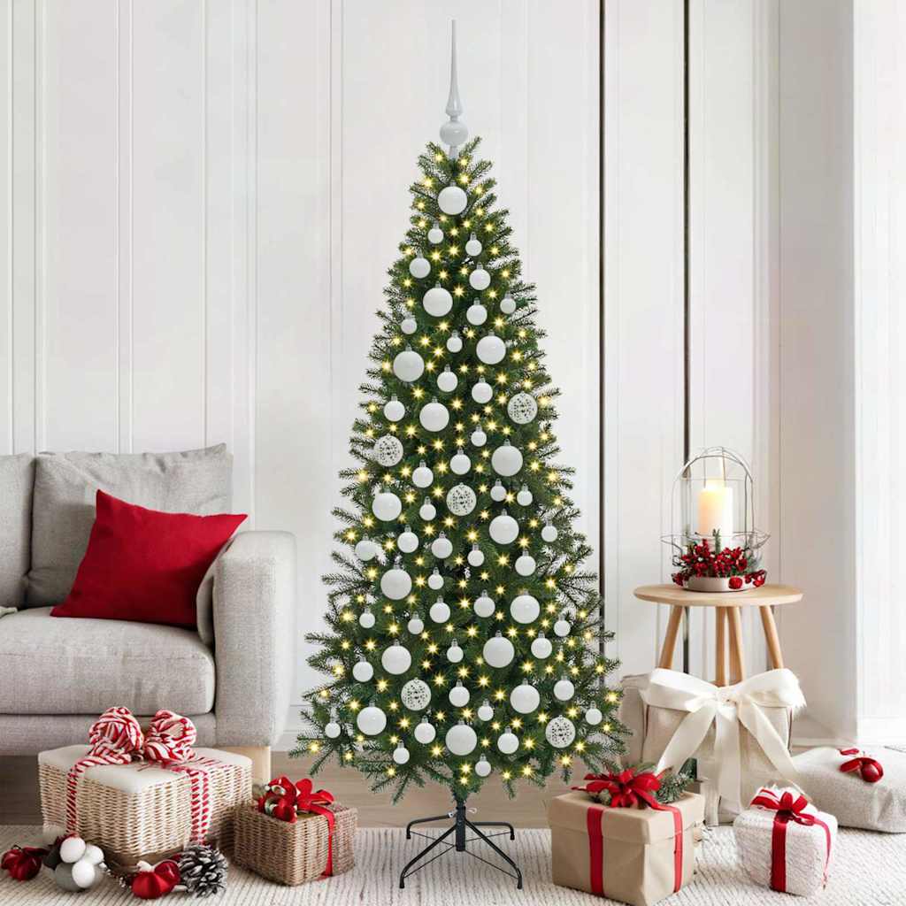 VidaXL Weihnachtskugel-Set mit 300 LEDs, 120 Stück, weißer Kunststoff