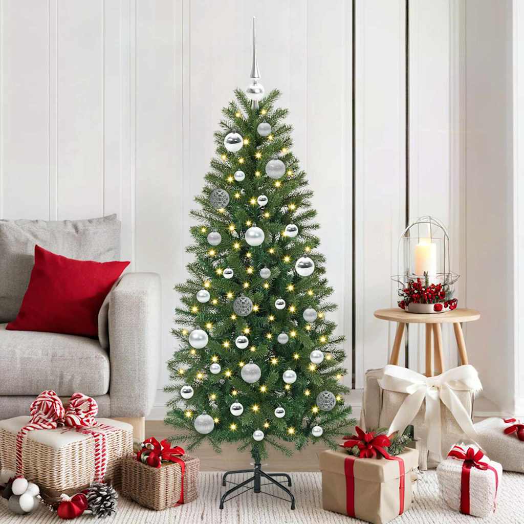 VidaXL Weihnachtskugel-Set mit 150 LEDs, 61-teilig, silberfarbener Kunststoff
