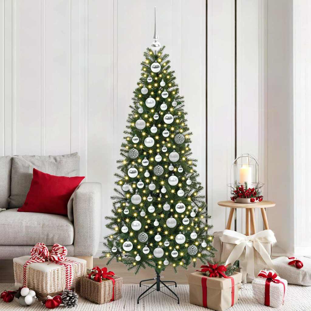 VidaXL Weihnachtskugel-Set mit 300 LEDs, 120 Stück, silberfarbener Kunststoff
