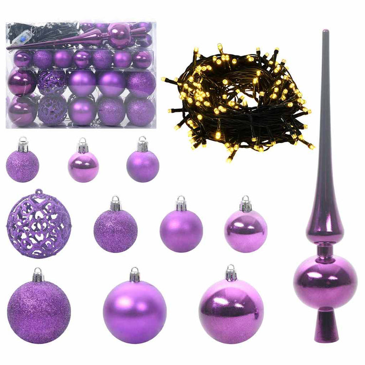 VidaXL Weihnachtskugel-Set mit 150 LEDs, 61-teilig, lila Kunststoff